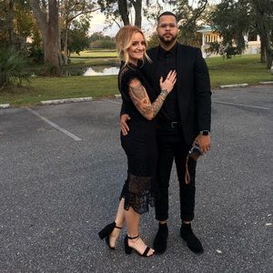 Black midi cocktail dress.